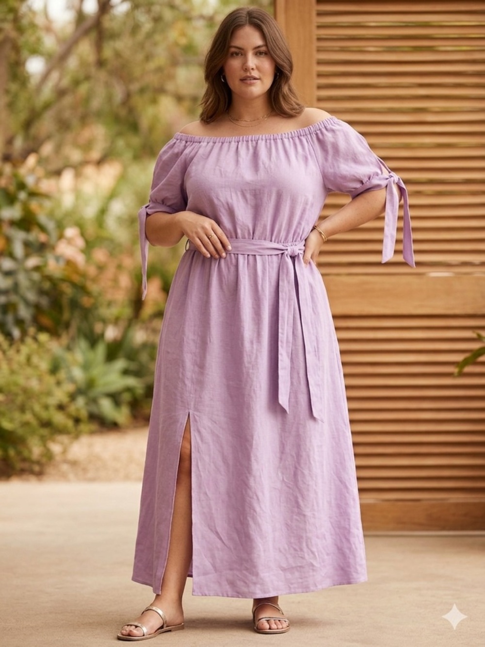 Ashley Stewart Lavender Off-Shoulder Linen Blend Maxi Dress Size‎ 16 NWOT